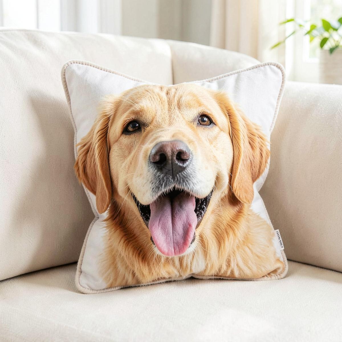 Dog Puff pillow printed with a golden retriever